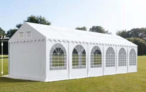 LÁNGÁLLÓ PARTISÁTOR / RENDEZVÉNYSÁTOR PRO Ultra  3 x 12 x 2,6 m PVC ponyva, fehér, padlókerettel