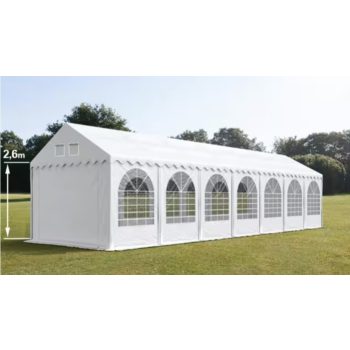   LÁNGÁLLÓ PARTISÁTOR / RENDEZVÉNYSÁTOR PRO Ultra 4 x 14 x 2,6 m PVC ponyva, fehér, padlókerettel