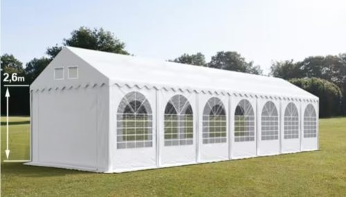 LÁNGÁLLÓ PARTISÁTOR / RENDEZVÉNYSÁTOR PRO Ultra 4 x 14 x 2,6 m PVC ponyva, fehér, padlókerettel