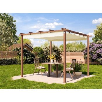 3x3m Classic Pergola, fa hatású, napvitorla, pezsgő szín