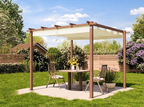 3x3m Classic Pergola, fa hatású, napvitorla, pezsgő szín