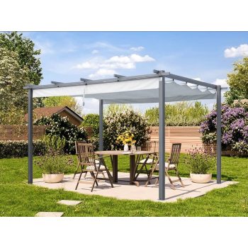 3x4m Classic Pergola, gyöngyházszürke, napvitorla, stone