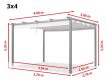 3x4m Classic Pergola, gyöngyházszürke, napvitorla, stone