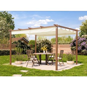 3x4m Classic Pergola, fa hatású, napvitorla, pezsgő szín