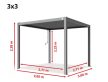 3x3m Premium Pergola, lamellás tetővel, fehér