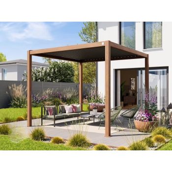 3x3m Premium Pergola, lamellás tetővel, tölgyfa kinézet