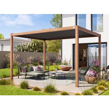 3x4m Premium Pergola, lamellás tetővel, tölgyfa kinézet