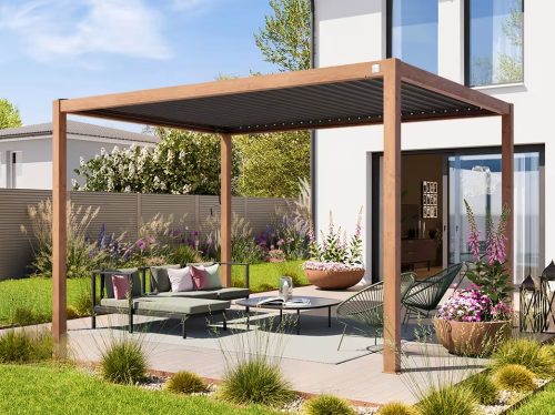 3x4m Premium Pergola, lamellás tetővel, tölgyfa kinézet