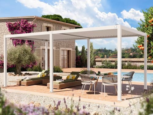 3x6m Premium Pergola, lamellás tetővel, fehér