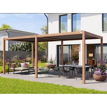3x6m Premium Pergola, lamellás tetővel, tölgyfa kinézet