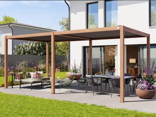 3x6m Premium Pergola, lamellás tetővel, tölgyfa kinézet