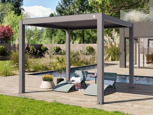 3x3m Deluxe Pergola, lamellás tetővel, gyöngyházszürke
