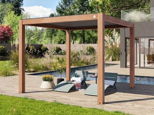 3x3m Deluxe Pergola, lamellás tetővel, tölgyfa kinézet