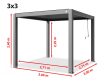 3x3m Deluxe Pergola, lamellás tetővel, tölgyfa kinézet