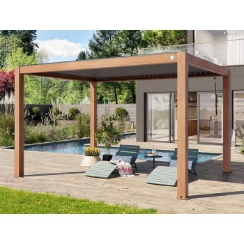 3x4m Deluxe Pergola, lamellás tetővel, tölgyfa kinézet