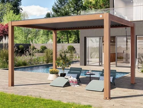 3x4m Deluxe Pergola, lamellás tetővel, tölgyfa kinézet