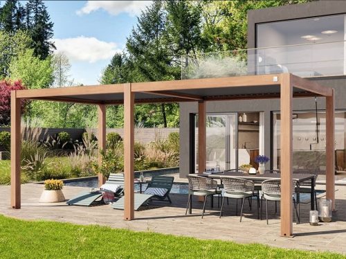 3x6m Deluxe Pergola, lamellás tetővel, tölgyfa kinézet