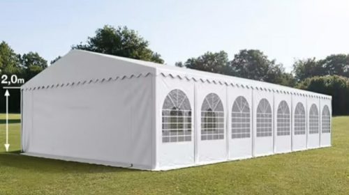 LÁNGÁLLÓ PARTISÁTOR / RENDEZVÉNYSÁTOR PRO Ultra 8 x 16 x 2 m PVC ponyva, fehér, padlókerettel