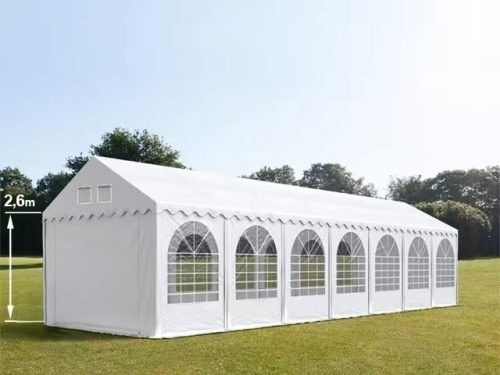 LÁNGÁLLÓ PARTISÁTOR / RENDEZVÉNYSÁTOR PRO Ultra 6 x 22 x 2,6 m PVC ponyva, fehér, padlókerettel