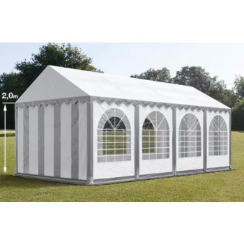   PARTI SÁTOR, 4X8M, PVC PONYVA, SZÜRKE-FEHÉR, PADLÓKERETTEL PRO ULTRA
