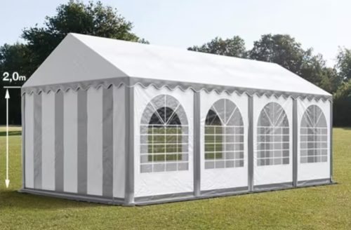 PARTI SÁTOR, 4X8M, PVC PONYVA, SZÜRKE-FEHÉR, PADLÓKERETTEL PRO ULTRA