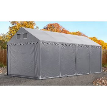 IPARI SÁTOR 4x8x2,6m, PVC PONYVA, SZÜRKE, PADLÓKERETTEL